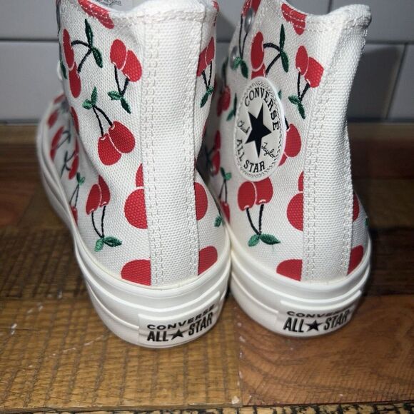 Converse Womens Chuck Taylor All Star Lift White Cherry Platform Sneakers Sz 7.5 - Picture 3 of 8